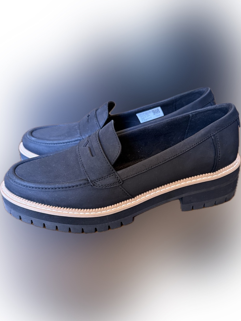 Toms Cara Loafer - Black Platform Lug-Soled Penny Loafers with Tan Welt - Picture 2 of 9
